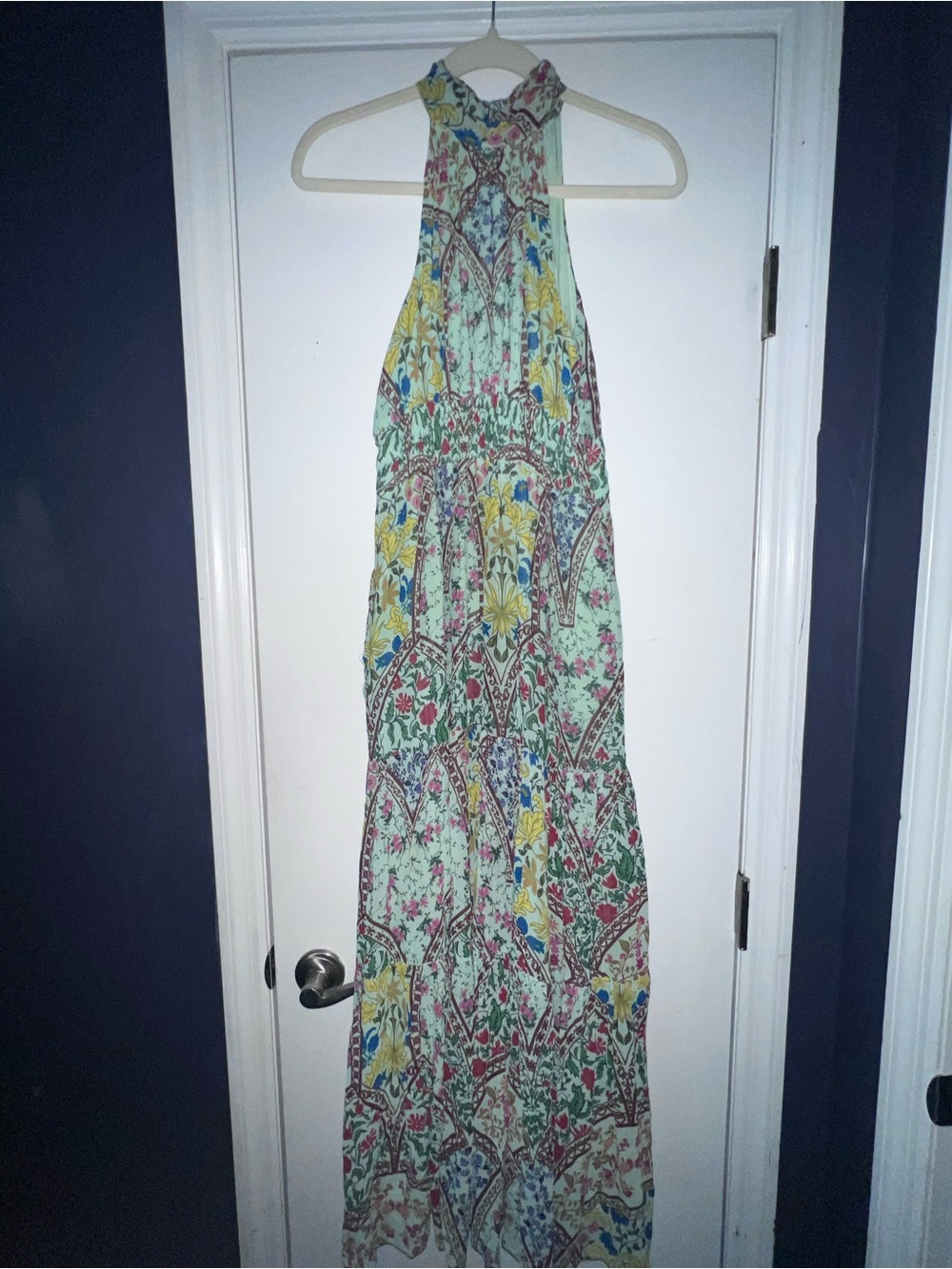Anthropologie Mint Floral Halter Top Maxi Dress
